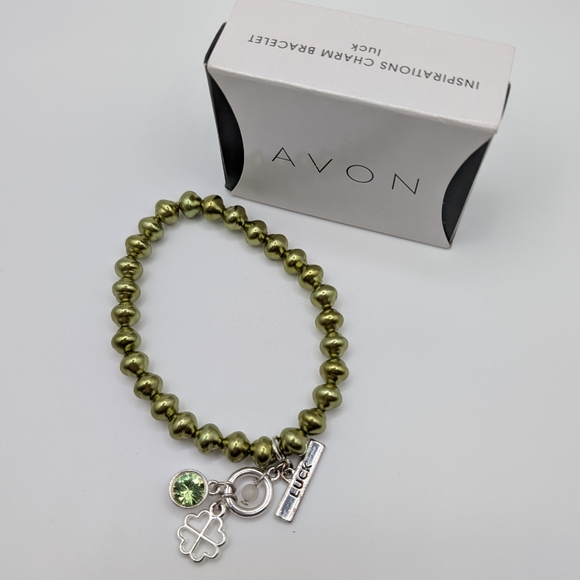 Avon 2013 Green Beaded Inspirations Charm Luck Stretch Bracelet - Picture 2 of 5